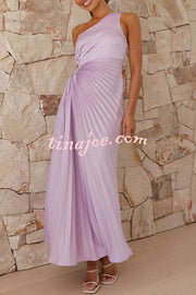 Charming One Shoulder Lace Up Cutout Pleated Maxi Dress