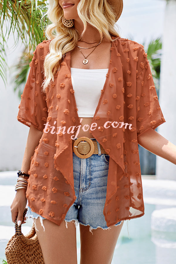 Casual See Through Patchwork Pom Pom Short Sleeved Cover Up