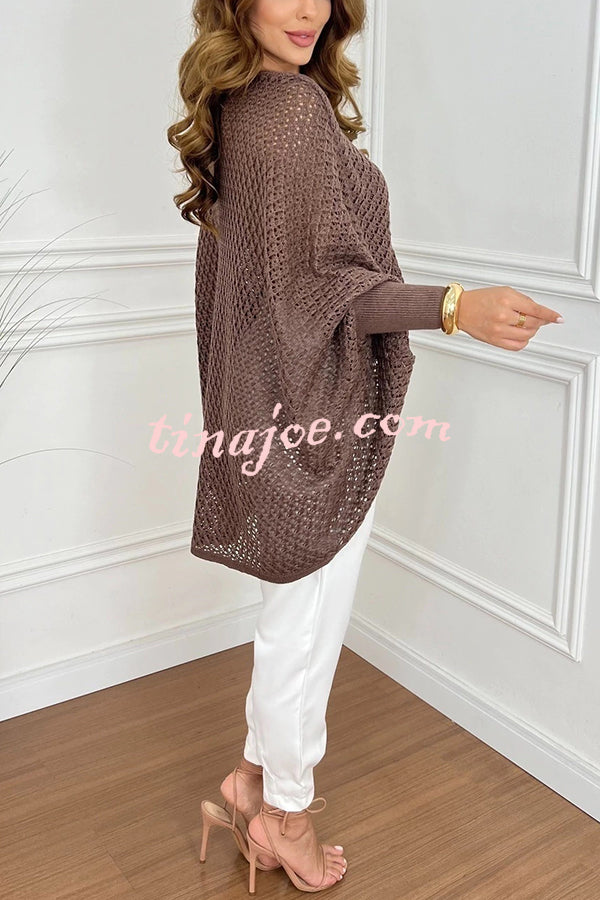 Fashion Hollow Long Sleeve Loose V-neck Knitted Sweater