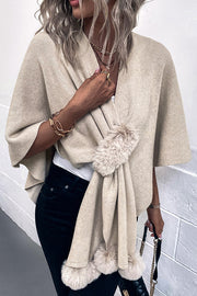 Solid Color Fur Ball Casual Knitted Shawl Cardigan