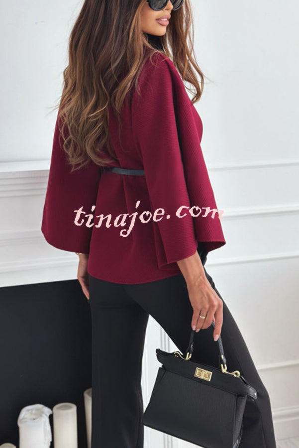 Elegant Moment Woolen Button Turtleneck Belted Oversized Cape