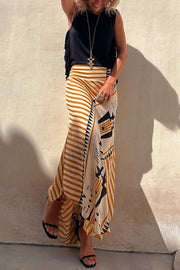 Eva Satin Geometric Print Elastic Waist Maxi Skirt