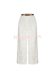 Joyful Bond Crochet Lace Mid Rise Pocketed Wide-leg Pants