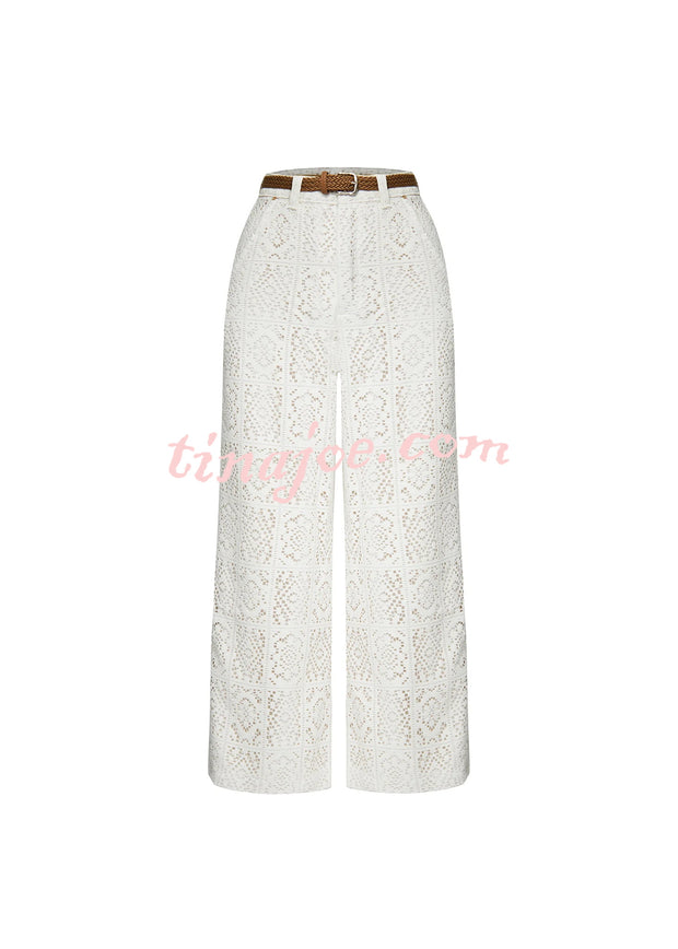 Joyful Bond Crochet Lace Mid Rise Pocketed Wide-leg Pants