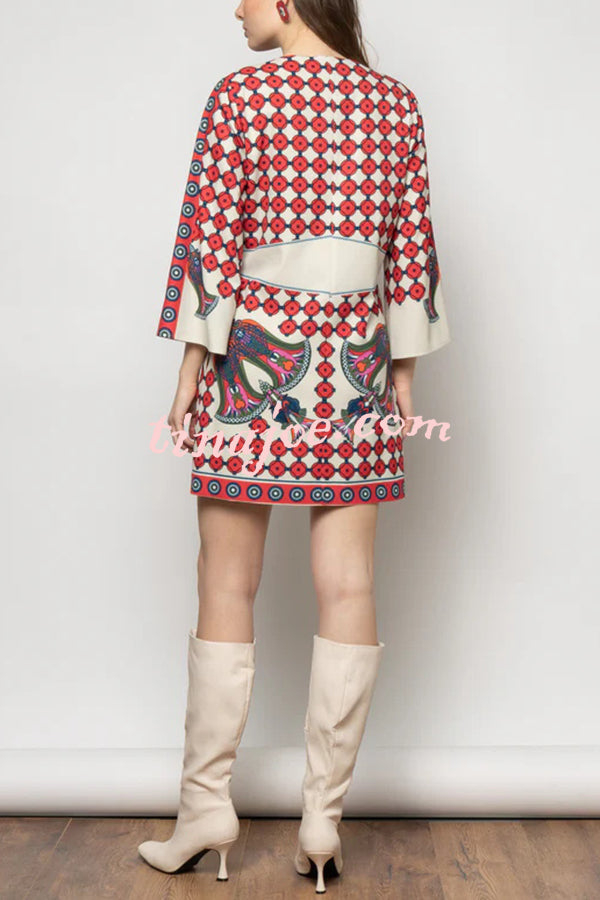 Unique Print V-Neck Loose Holiday Mini Dress