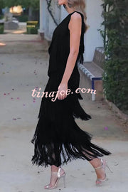 Stylish Fringed One Shoulder Asymmetric Midi Dress