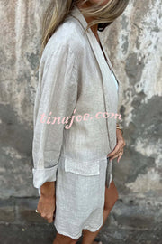 Olivia Linen Blend Lace Trim Half Sleeve Lapel Relaxed Blazer