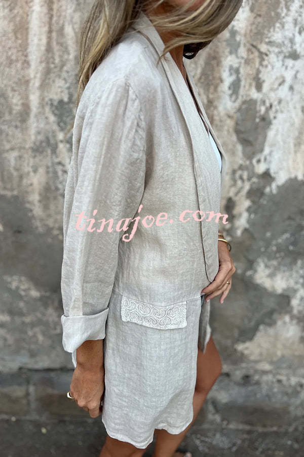 Olivia Linen Blend Lace Trim Half Sleeve Lapel Relaxed Blazer