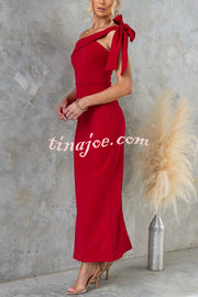 Mina Side Tie-up Strapless Tailored Stretch Maxi Dress