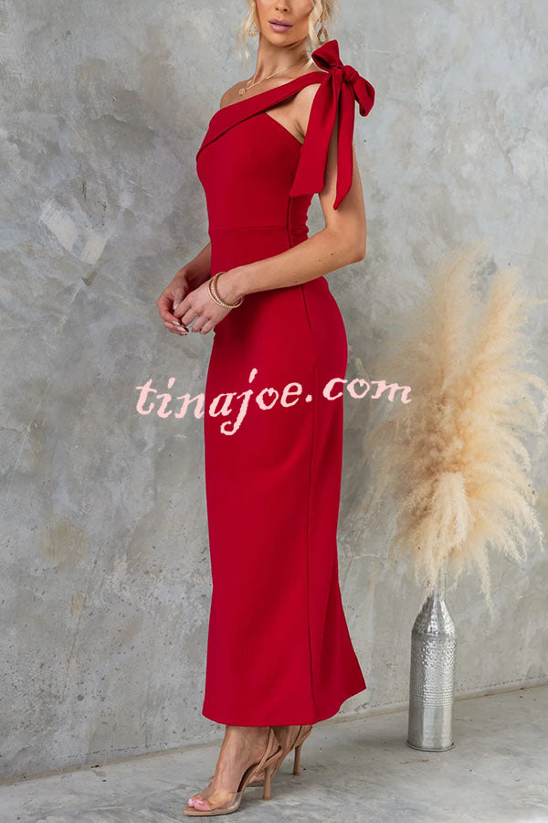 Mina Side Tie-up Strapless Tailored Stretch Maxi Dress