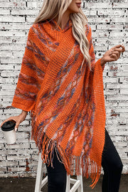 Stylish Colorful Striped Tassel Hem Knitted Hooded Shawl Cape