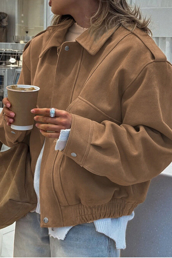 Solid Color Loose Long-sleeved Zipper Casual Jacket