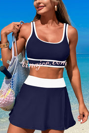 Fashion Contrast Color Stretch Sports Two-piece Bikini Swimsuit