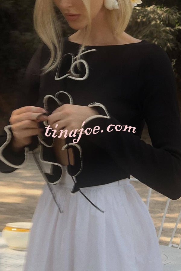 Fashion Ruffled Long-sleeved Tie-cropped Knitted Cardigan