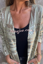 Fashionable Gold Foil Leopard Print Suede Long Sleeve Loose Pocket Midi Coat