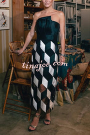 Sexy Tube Top and Backless Rhombus Contrast Midi Dress