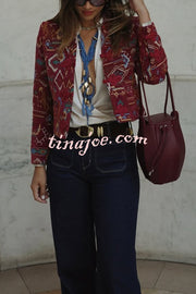 Vintage Bohemian Printed Chinese Style Buttons Long Sleeve Crop Jacket