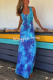 La Bamba Tie-dye Print Back Lace-up Stretch Maxi Dress