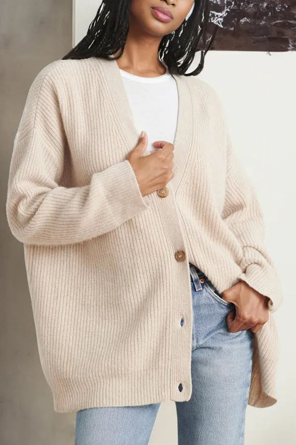 Mountain View Knit Ribbed Button Relaxed Cardigan