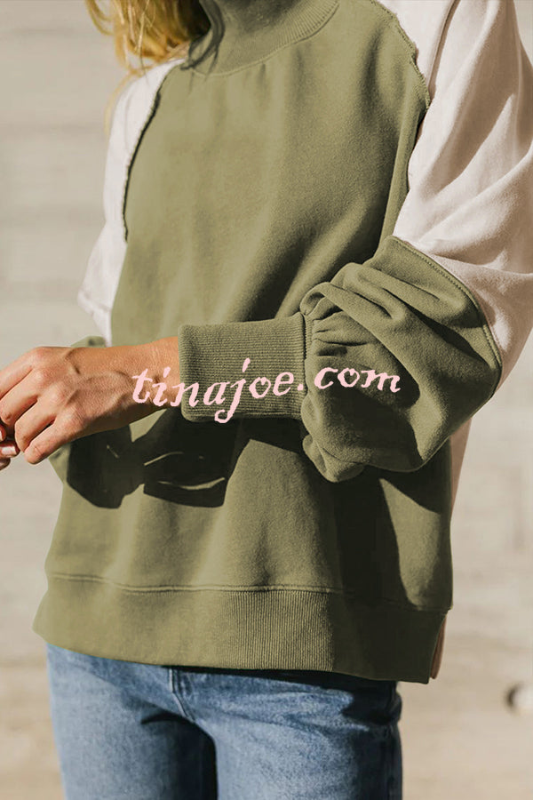 Fashionable Contrast Color Stitching Long Sleeve Loose Sweatshirt