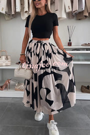 Colorblock Print Elastic Waist Relaxed Tulle Maxi Skirt