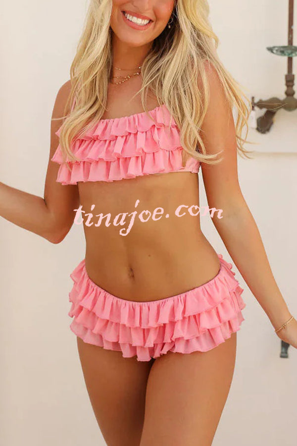 Sweet Summer Mood Tiered Ruffle Design Stretch Bikini Swimsuit