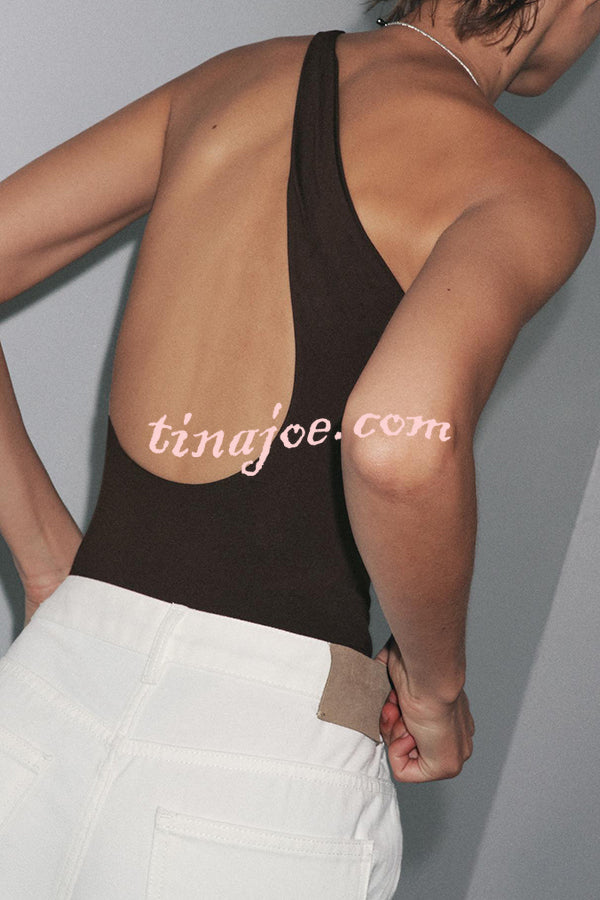 Fashion Slim-fit One-shoulder Stretch Bodysuit and Casual Side-slit Pants Set