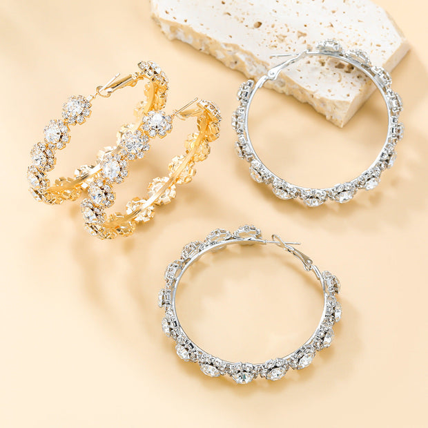 Textured Rhinestone Hoop Earrings