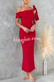 Mina Side Tie-up Strapless Tailored Stretch Maxi Dress