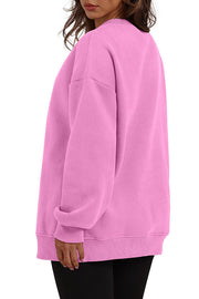 Solid Color Round Neck Pocket Loose Warm Long Sleeve Sweatshirt