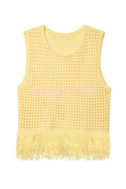 Solid Color Round Neck Sleeveless Hollow Tassel Loose Vest