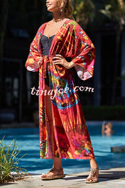 Unique Print Loose Lace Up Holiday Maxi Cover Up