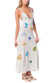 Beach Shell Printed Sling Vacation Style Loose Maxi Dress