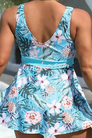 Cheerful Floral Print Bow Detail Tankini Swimsuit Set