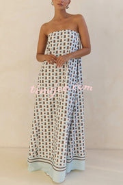 Unique Print Sexy Tube Top Back Zipper Loose Maxi Dress