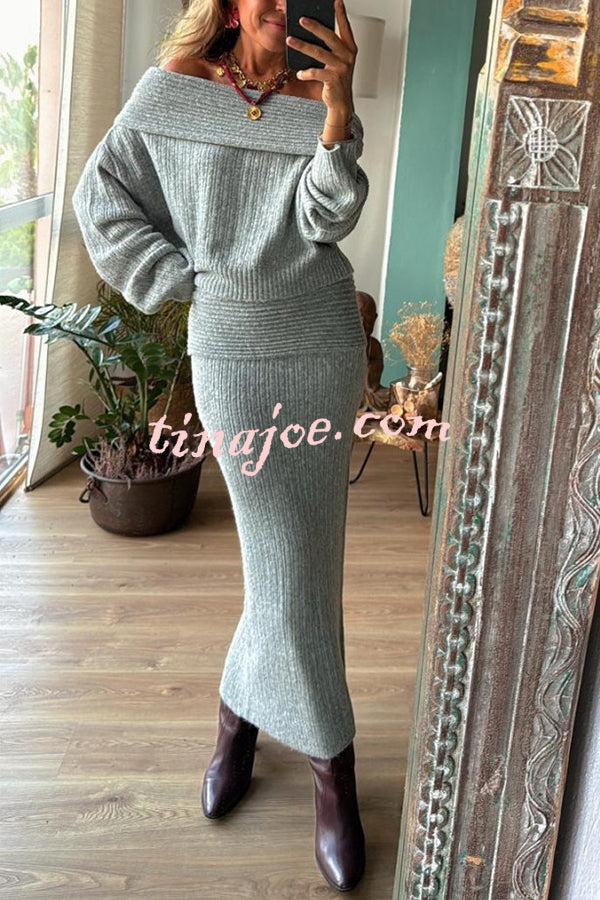 Luka Ribbed Knit Off Shoulder Long Sleeve Sweater and Stretch Maxi Skirt Set