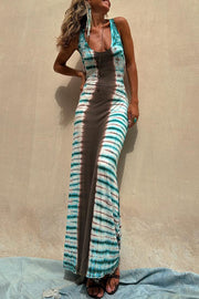 NIL Tie-dye Print Back Lace-up Stretch Maxi Dress