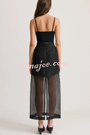 Embraces Modern Sheer Organza Pocket Oversized Tank and High Rise Slit Midi Skirt Set