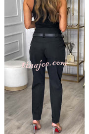 Busy As Usual High Rise Button Waist Pocket Tapered Pants