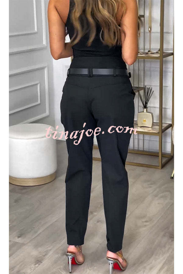 Busy As Usual High Rise Button Waist Pocket Tapered Pants