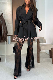 Chic Moment Floral Lace High Rise Elastic Waist Fishtail Hem Stretch Pants
