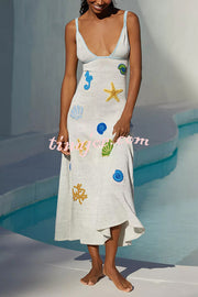 Beach Shell Printed Sling Vacation Style Loose Maxi Dress