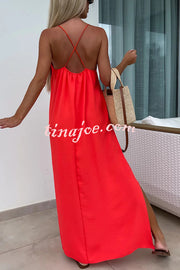 Solid Color Resort Style Spaghetti Strap Backless Maxi Dress