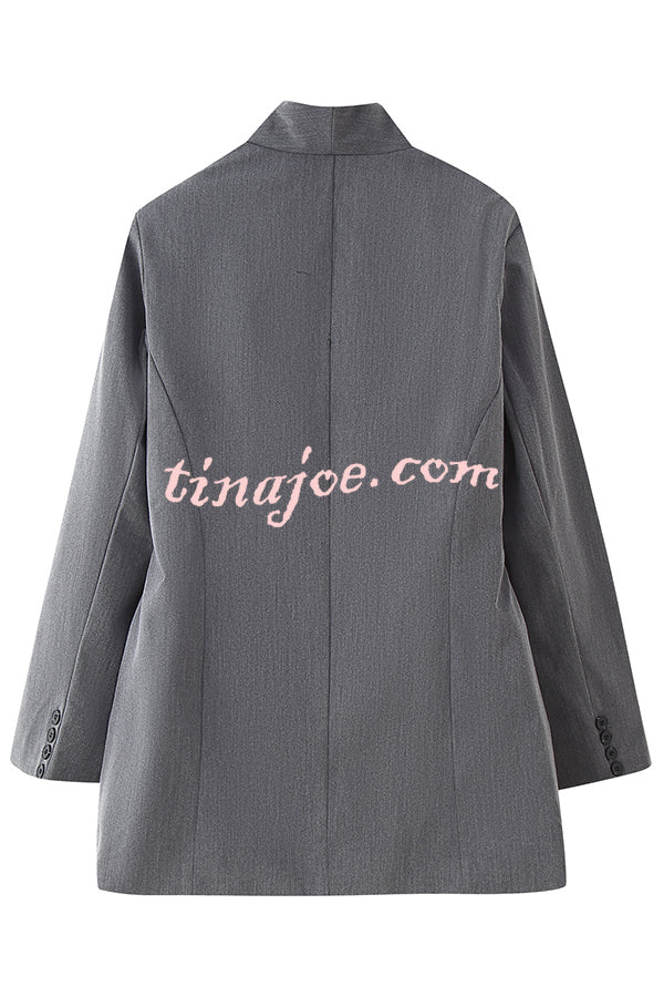 Solid Color Lapel Long Sleeve Casual Pocket Long Blazer