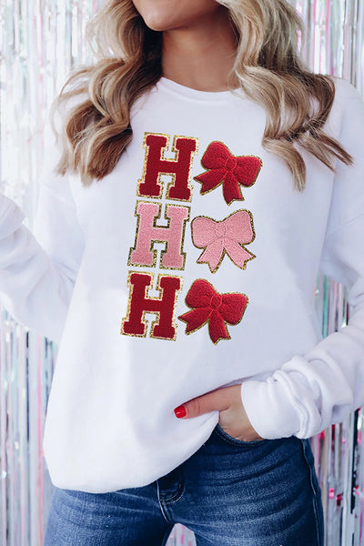 Christmas Letter Bow Loose Casual Long-sleeved Sweatshirt