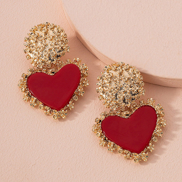 Textured Metal Heart Drop Earrings