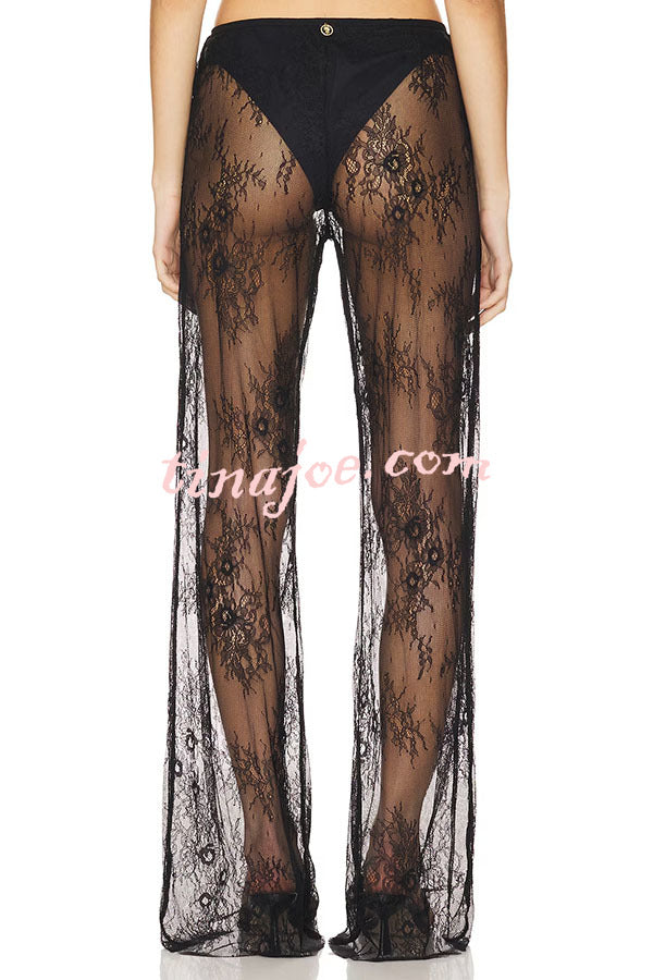 Vacation Vibe Lace Mid Rise Side Tie-up Wide Leg Pants