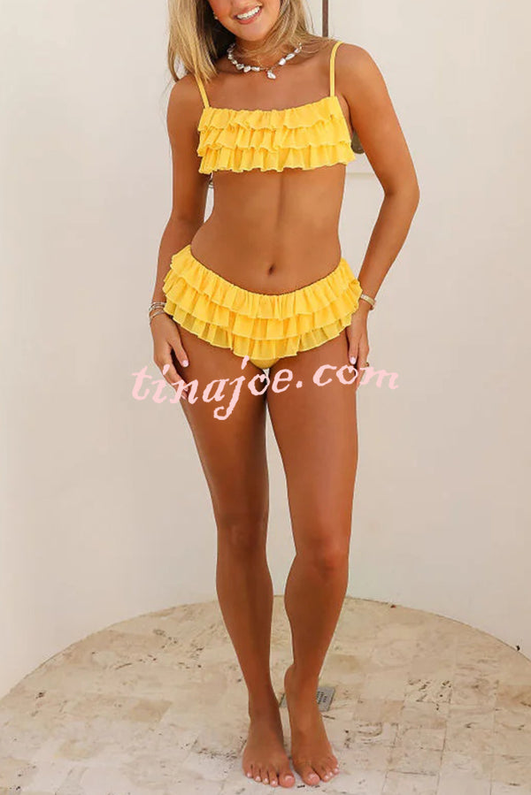 Sweet Summer Mood Tiered Ruffle Design Stretch Bikini Swimsuit