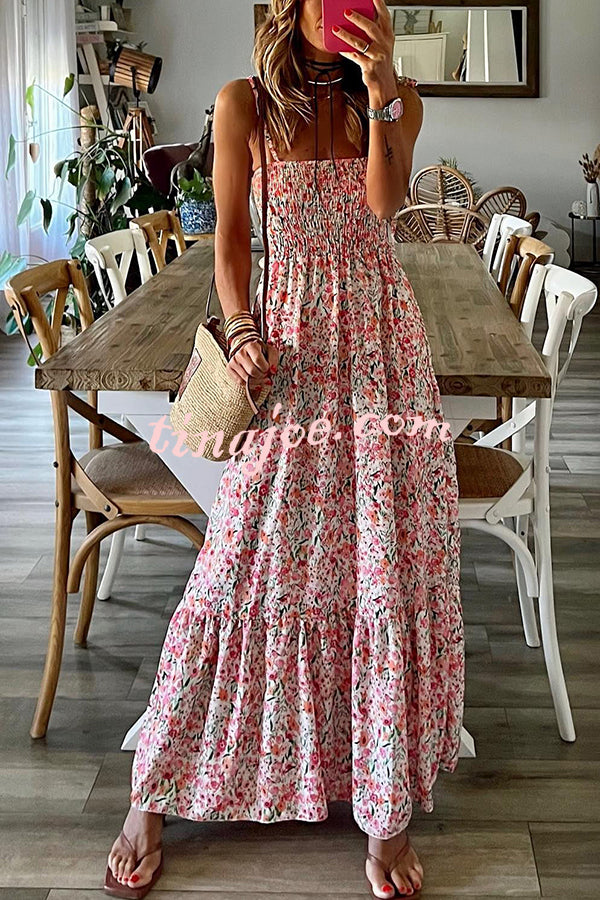 Ready To Vacation Floral Print Smocked Waist Maxi Dress