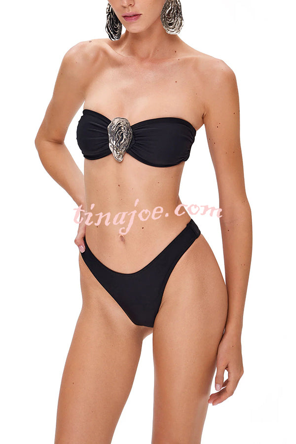 Beach Moment Oyster Metal Decor Bandeau Stretch Bikini Swimsuit